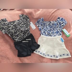 Carter's Blue Floral Top and Cream Skirt Set